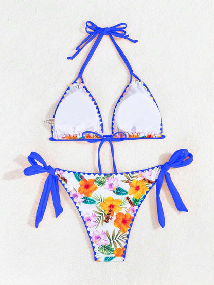 Swim Vcay Women's Fashion Summer Vacation Shell Print Halter Bikini Set