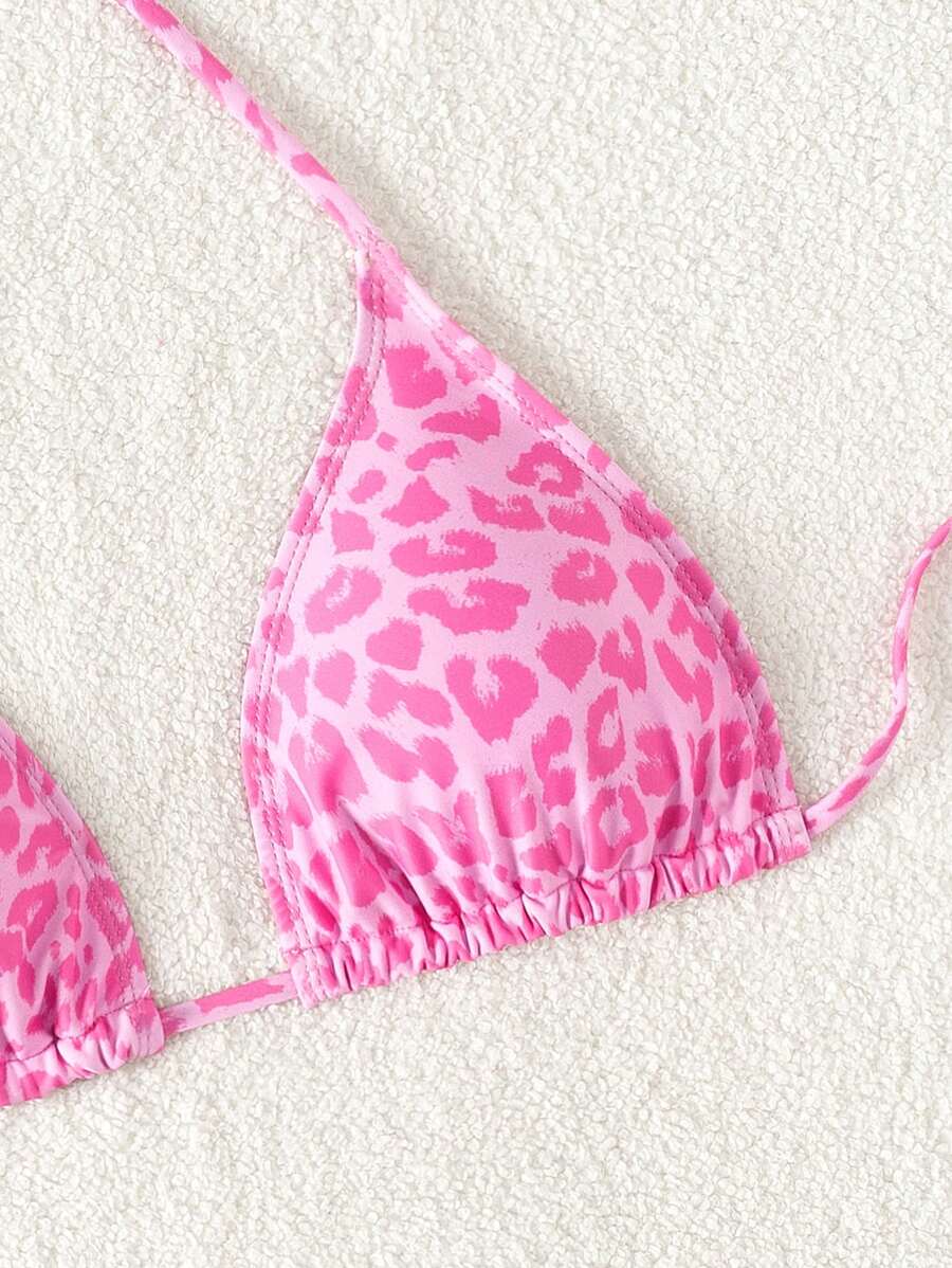 Swim Vcay 1pc Women's Leopard Print Halter Bikini Top For Summer Beach Vacation