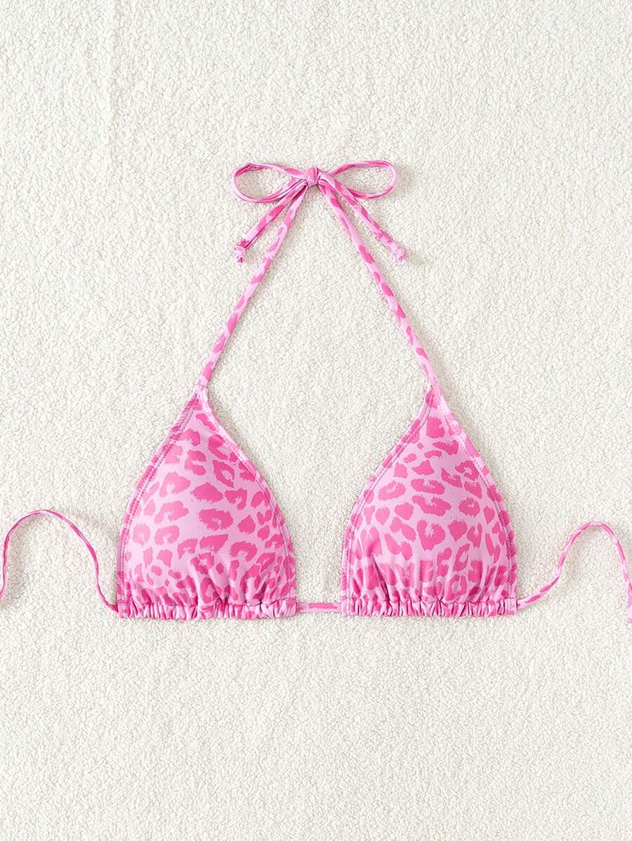 Swim Vcay 1pc Women's Leopard Print Halter Bikini Top For Summer Beach Vacation