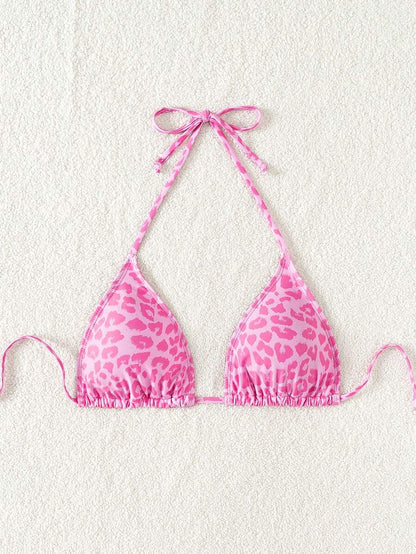 Swim Vcay 1pc Women's Leopard Print Halter Bikini Top For Summer Beach Vacation