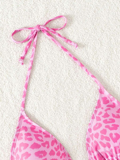 Swim Vcay 1pc Women's Leopard Print Halter Bikini Top For Summer Beach Vacation