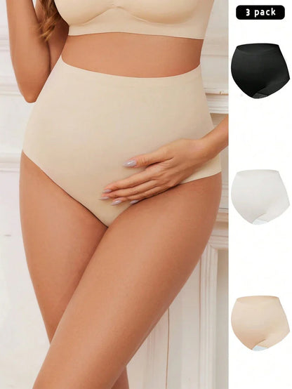 Maternity Panties 3 Pack - High Waist Multi-Color Knitted Thin Breathable Soft Stretch, Daily Wear