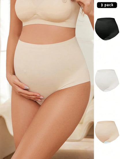 Maternity Panties 3 Pack - High Waist Multi-Color Knitted Thin Breathable Soft Stretch, Daily Wear