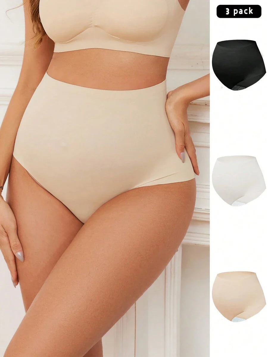 3pcs Maternity Seamless High Waist Panties - Solid Color Comfortable Fit
