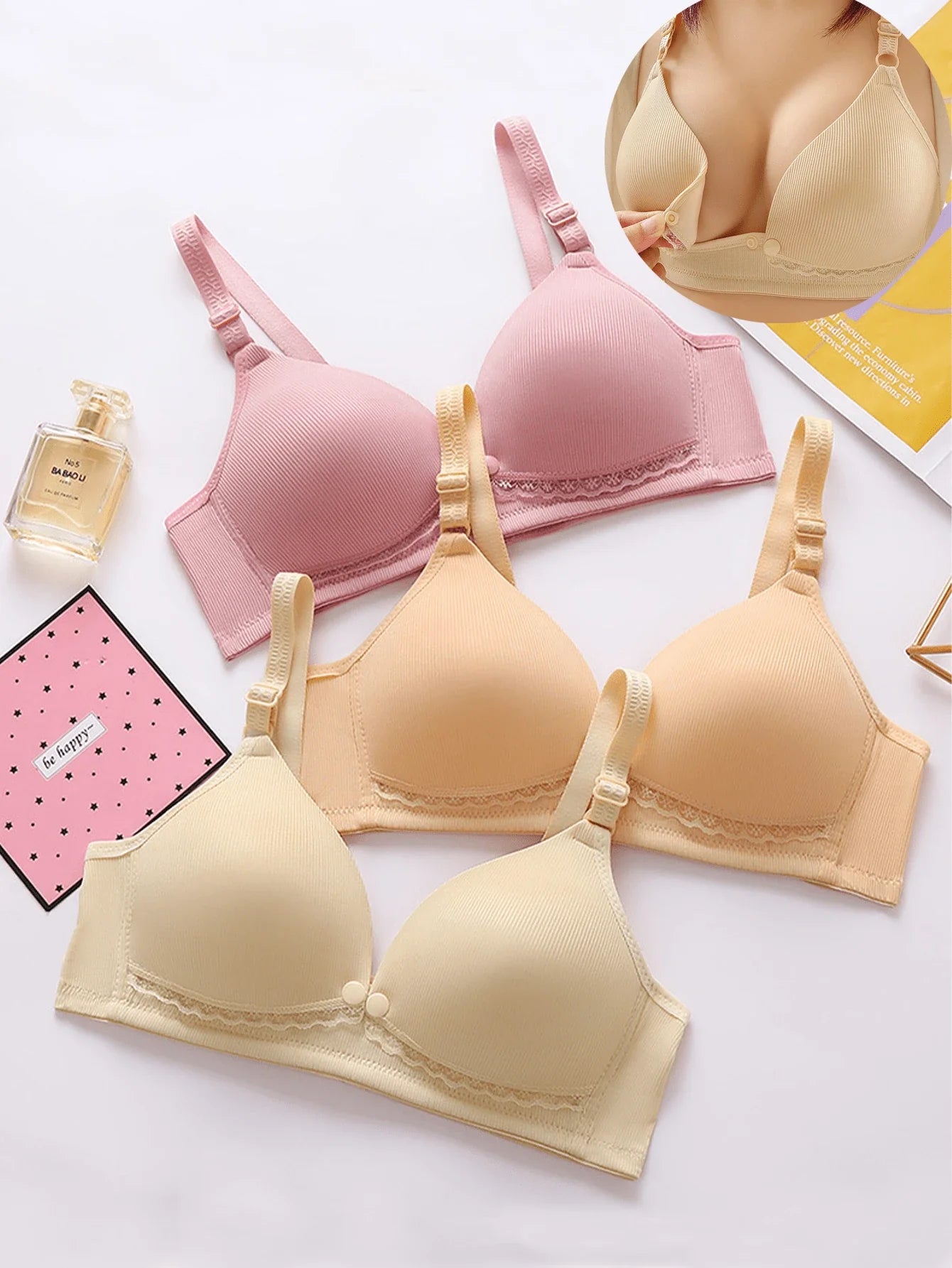 3PCS Postpartum Nursing Bras Women Thin Lifting Support Breastfeeding Bra Set Maternity Underwear