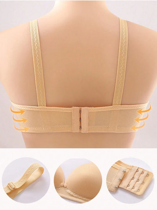 Maternity Front-Closure Nursing Bra with Adjustable Straps and Lace Trim - Comfy Wireless Nursing Bralette in Apricot