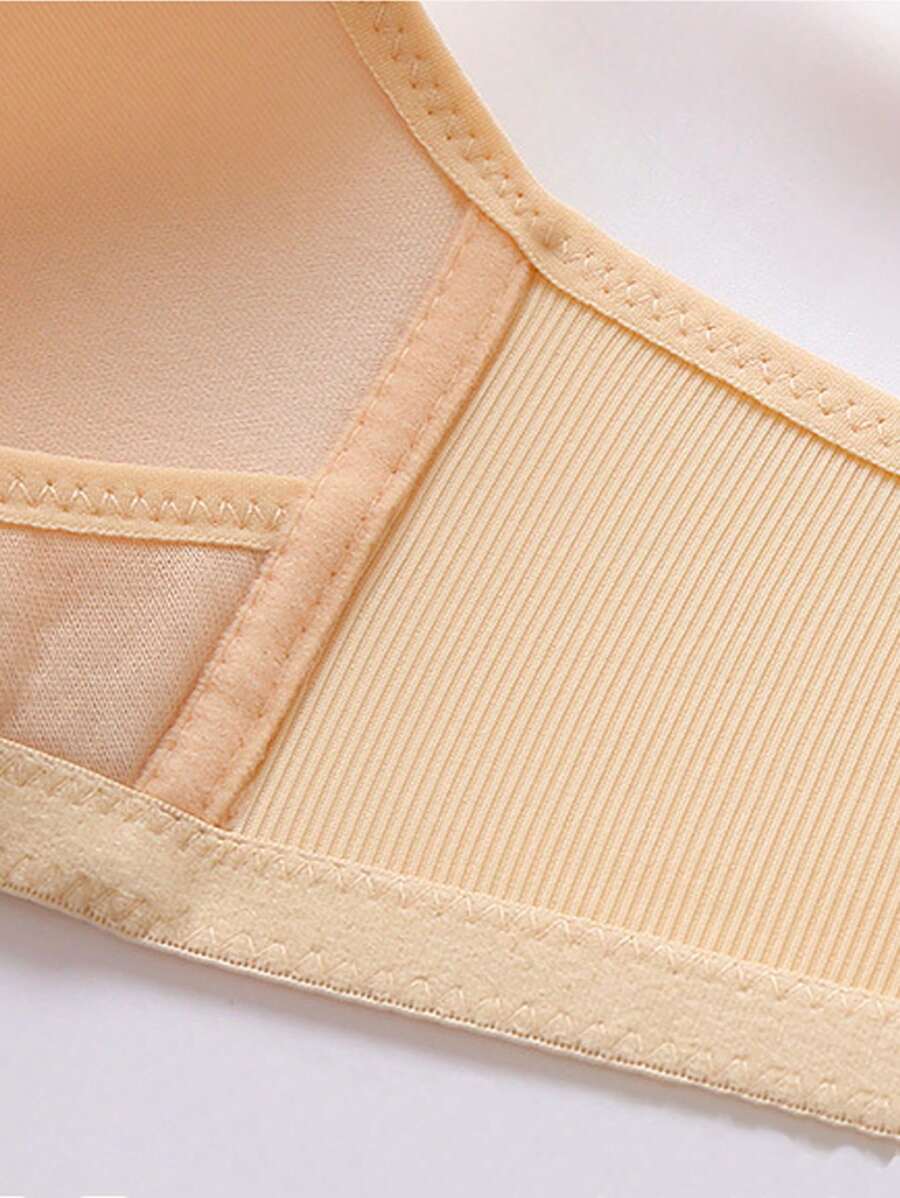 Maternity Front-Closure Nursing Bra with Adjustable Straps and Lace Trim - Comfy Wireless Nursing Bralette in Apricot