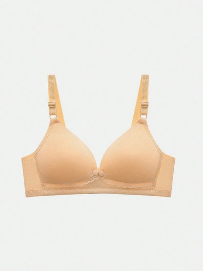 Maternity Front-Closure Nursing Bra with Adjustable Straps and Lace Trim - Comfy Wireless Nursing Bralette in Apricot