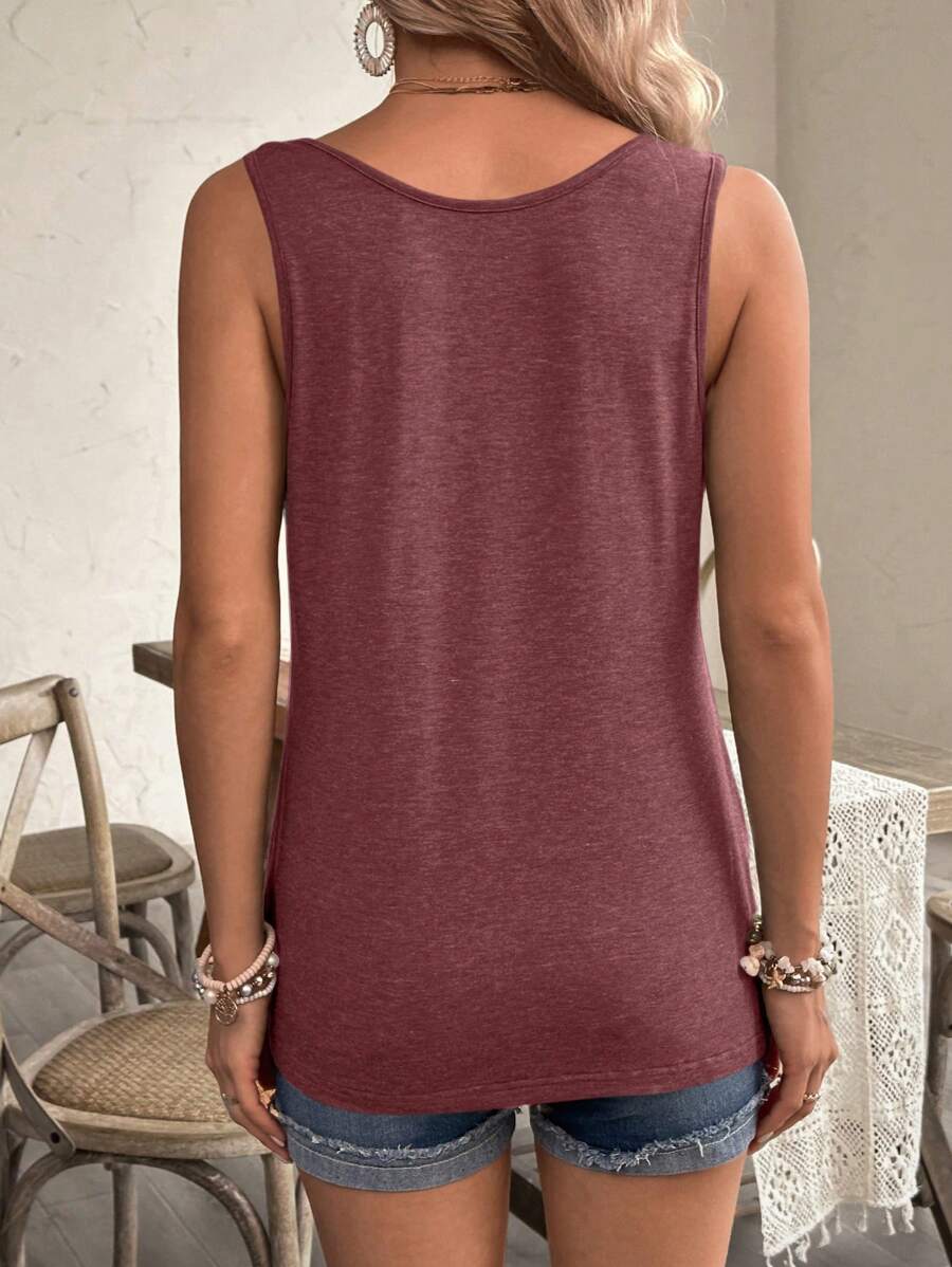 Maternity Solid Color Scoop Neck Sleeveless Nursing Top - Casual Summer Pullover
