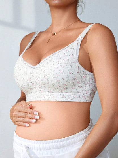 Maternity Lingerie Set - Ditsy Floral Detachable Casual Nursing Sleepwear, Bra and Panty