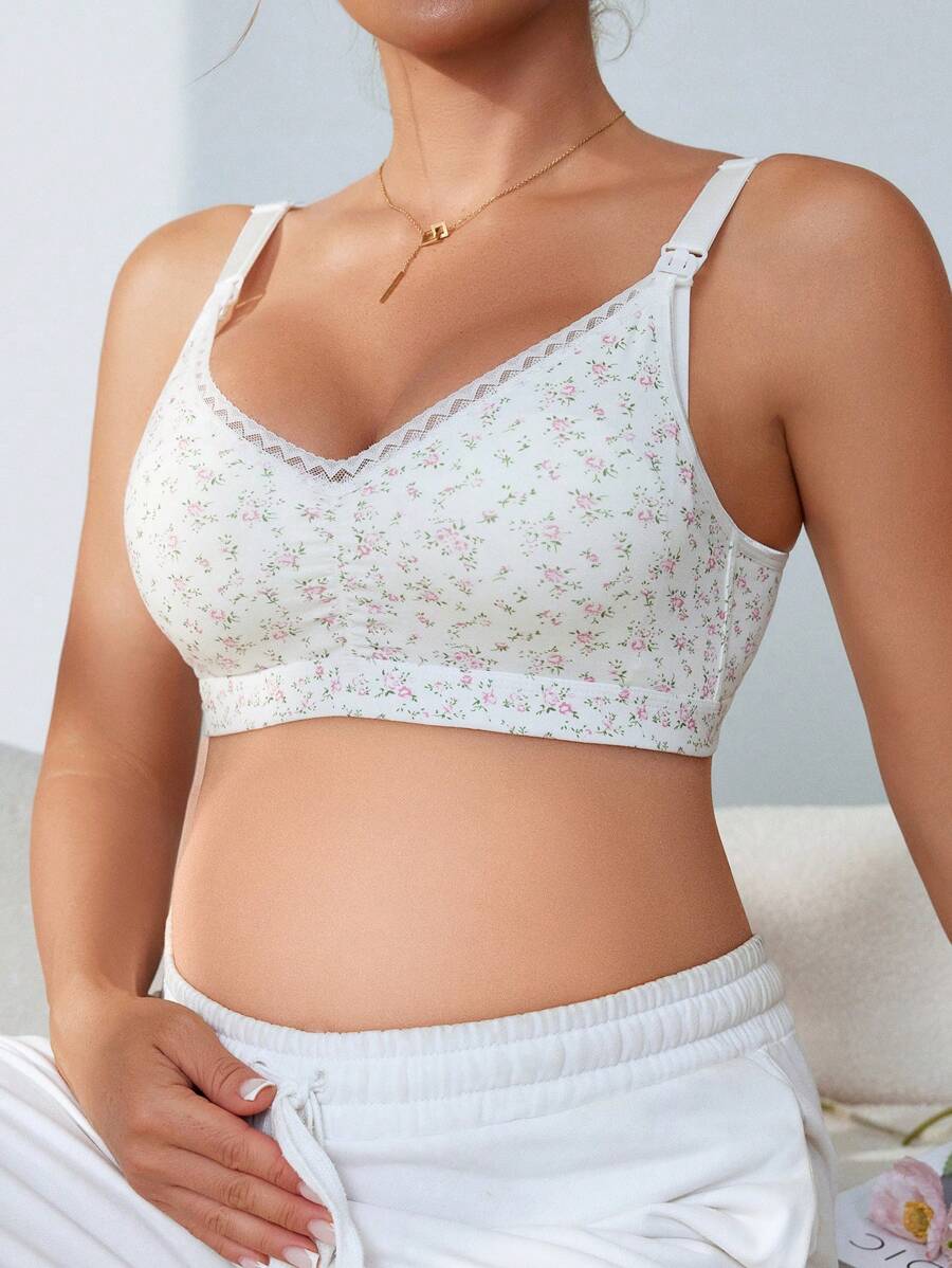 Maternity Lingerie Set - Ditsy Floral Detachable Casual Nursing Sleepwear, Bra and Panty