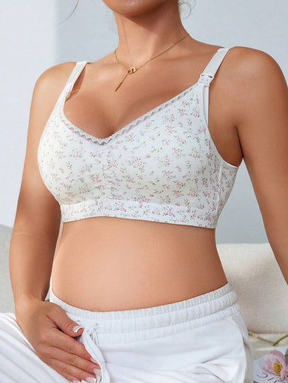 Maternity Lingerie Set - Ditsy Floral Detachable Casual Nursing Sleepwear, Bra and Panty