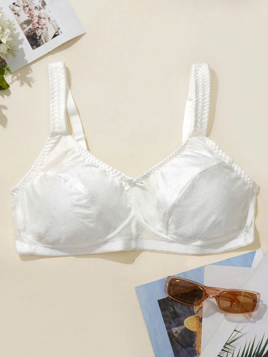 Plus Size Women's Jacquard Wireless Bra - Soft Sponge Adjustable Strap Bralette