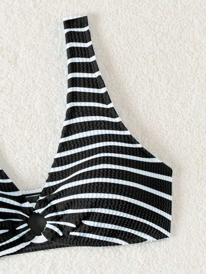Swim Vcay Women's Summer Beach Striped Fashionable Bikini And Triangle Panty Swimwear Set, Women Vacation Outfit Sets, Beach Outfits For Woman 2 Piece