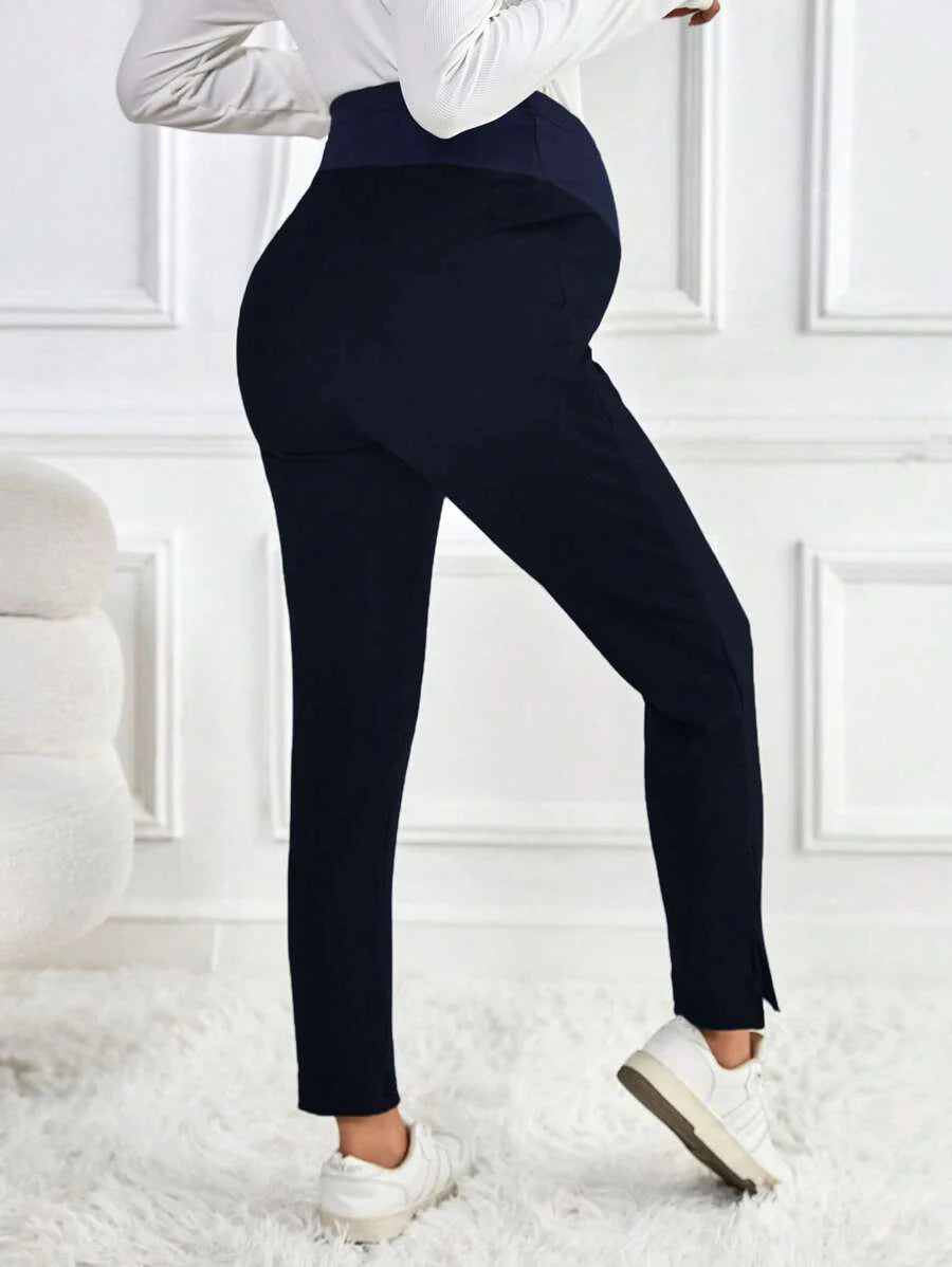 Maternity Skinny Pants - Wide Waistband, Cropped, Slant Pocket, Black