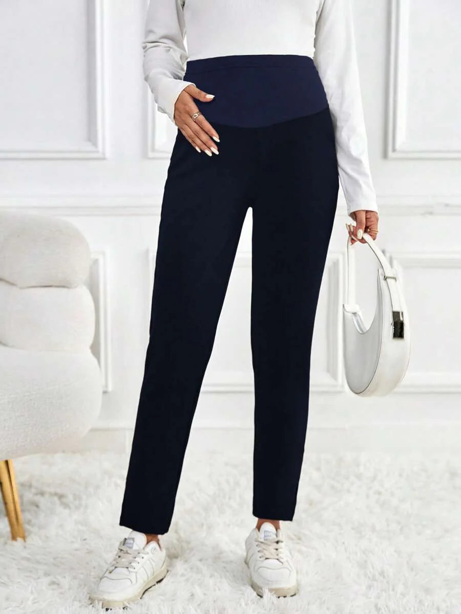 Maternity Skinny Pants - Wide Waistband, Cropped, Slant Pocket, Black