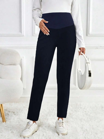Maternity Skinny Pants - Wide Waistband, Cropped, Slant Pocket, Black