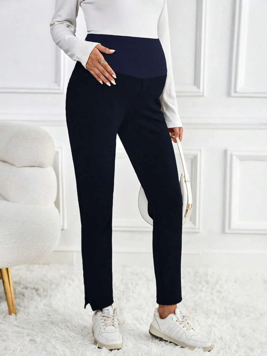 Maternity Skinny Pants - Wide Waistband, Cropped, Slant Pocket, Black