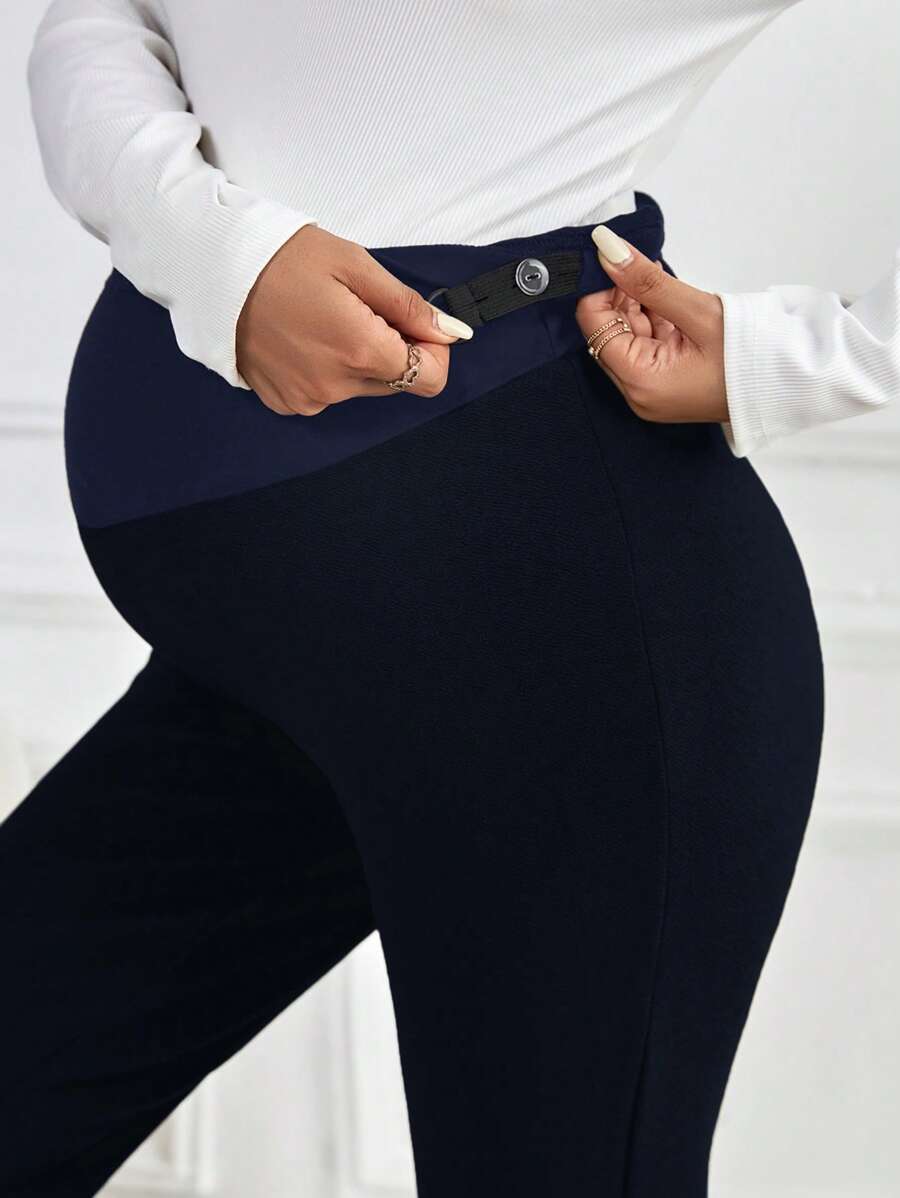 Maternity Skinny Pants - Wide Waistband, Cropped, Slant Pocket, Black