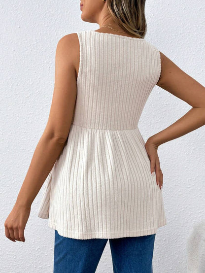 Hot Pink Scoop Neck Long Maternity Camisole - Button Detail Flared Hem Tank Top - Casual Slim Fit Streetwear Maternity Cami