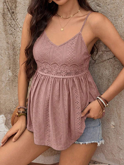 Green Boho Maternity Contrast Lace Embroidery Sleeveless Cami Babydoll Top Flared Spaghetti Strap Beach Vacation Camisole