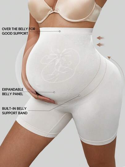 White Summer Maternity Leggings - Jacquard Knit High Waist Casual Fit