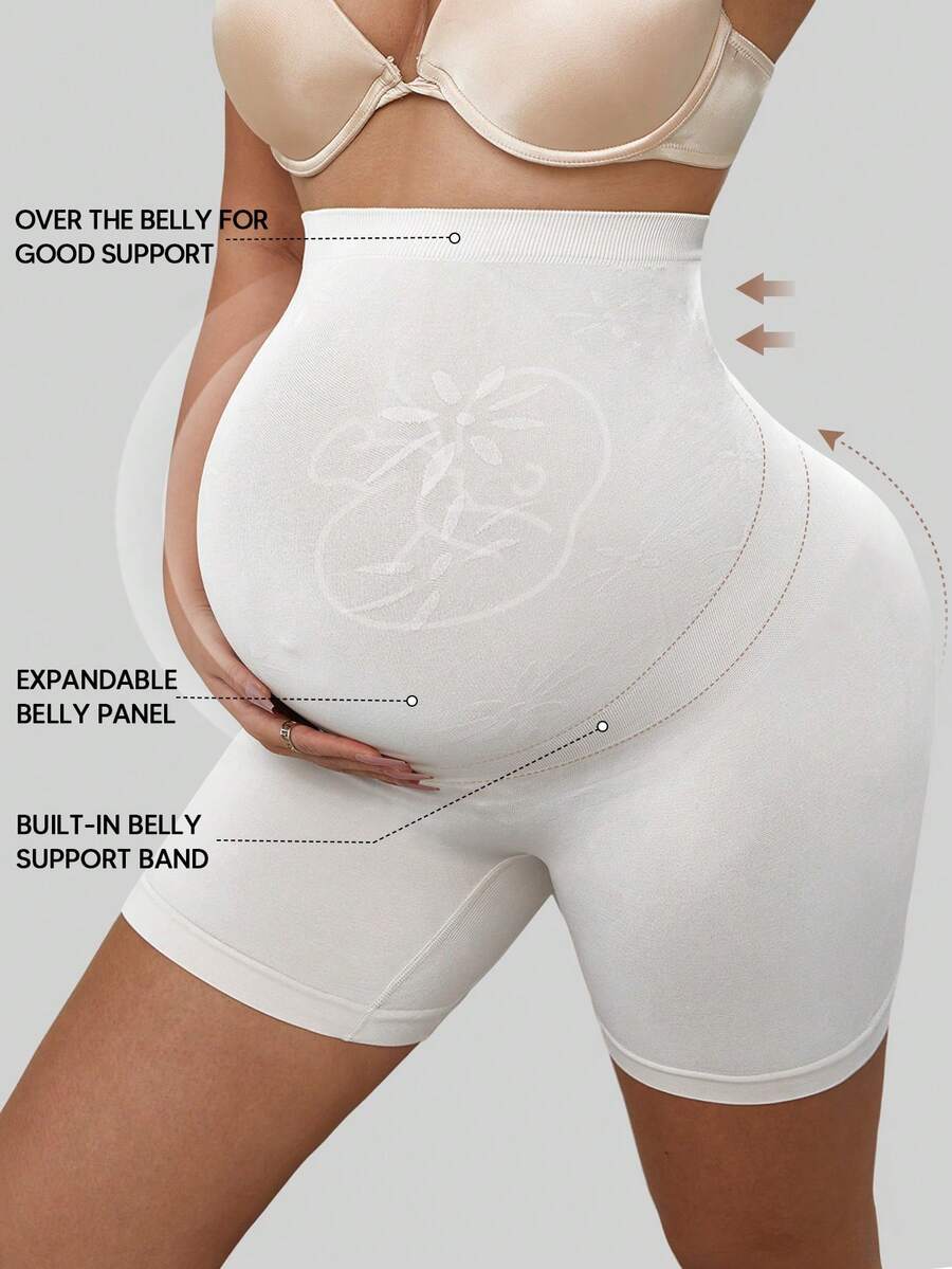 White Summer Maternity Leggings - Jacquard Knit High Waist Casual Fit