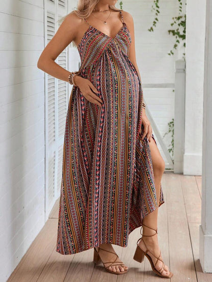 Maternity Random Printed Simple Daily Spaghetti Strap Dress For New Year