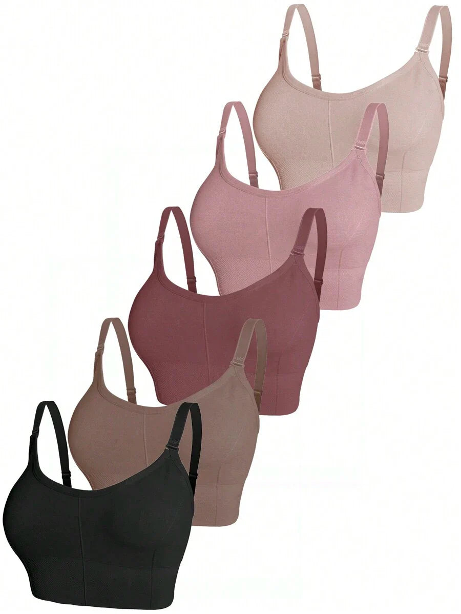 5-Piece Plus Size Non-Wired Comfort Bra Set - Solid Color Soft Everyday Lingerie