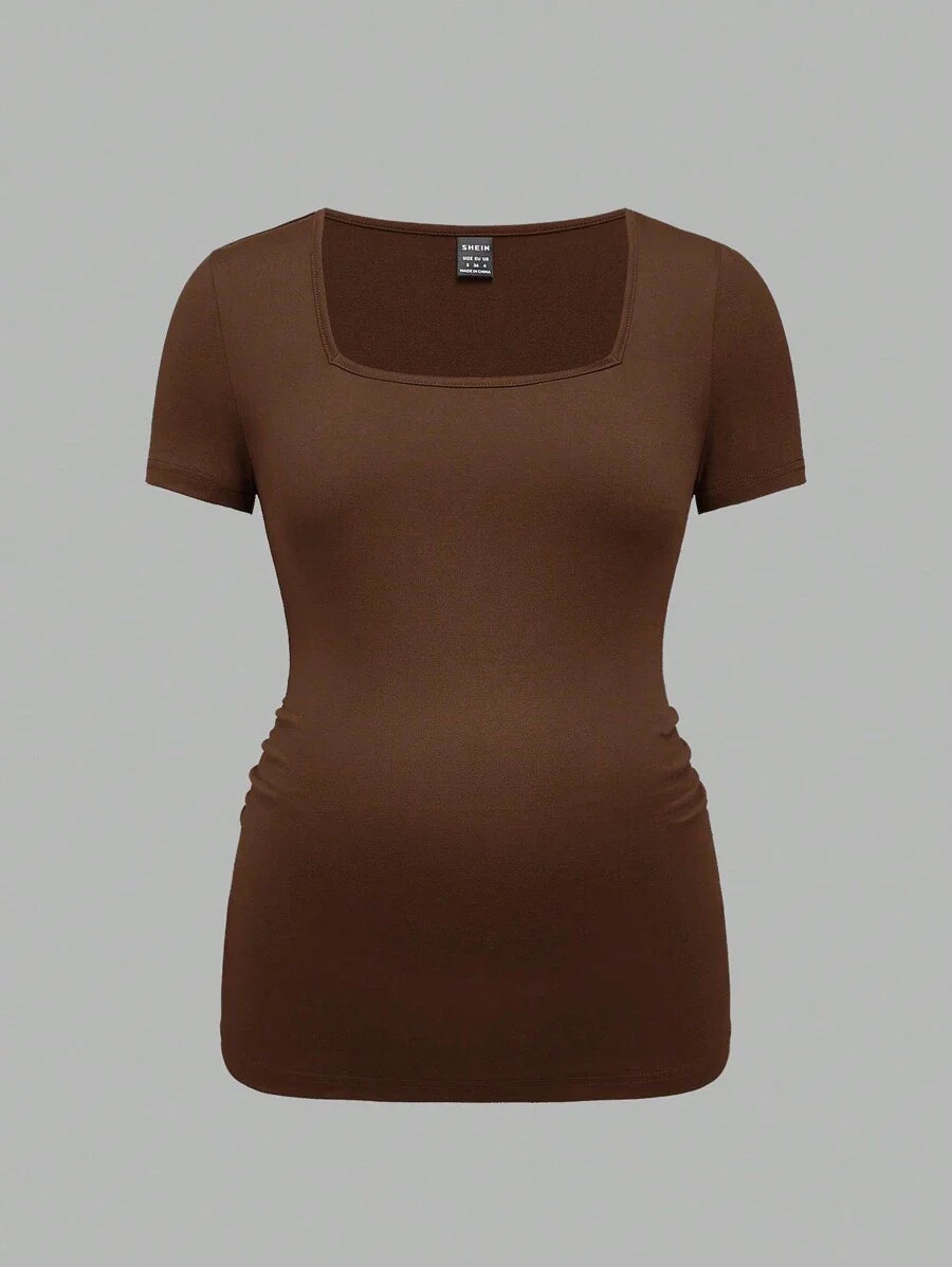 3-Piece Maternity Ribbed Knit Short Sleeve T-Shirt Set - Black White Gray Scoop Neck Fitted Pregnancy Basics