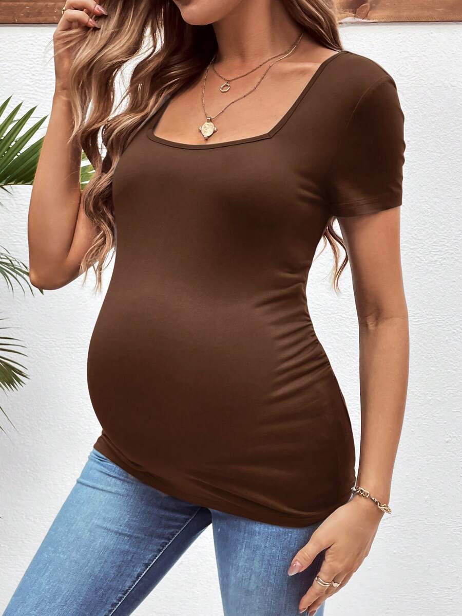 3-Piece Maternity Ribbed Knit Short Sleeve T-Shirt Set - Black White Gray Scoop Neck Fitted Pregnancy Basics