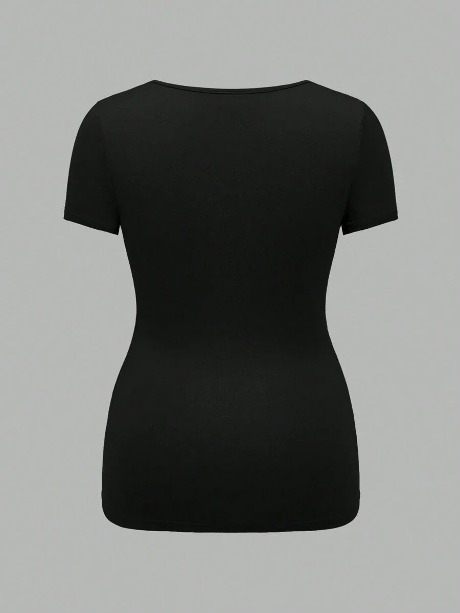 3-Piece Maternity Ribbed Knit Short Sleeve T-Shirt Set - Black White Gray Scoop Neck Fitted Pregnancy Basics