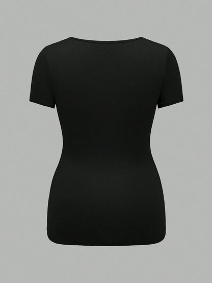 3-Piece Maternity Ribbed Knit Short Sleeve T-Shirt Set - Black White Gray Scoop Neck Fitted Pregnancy Basics