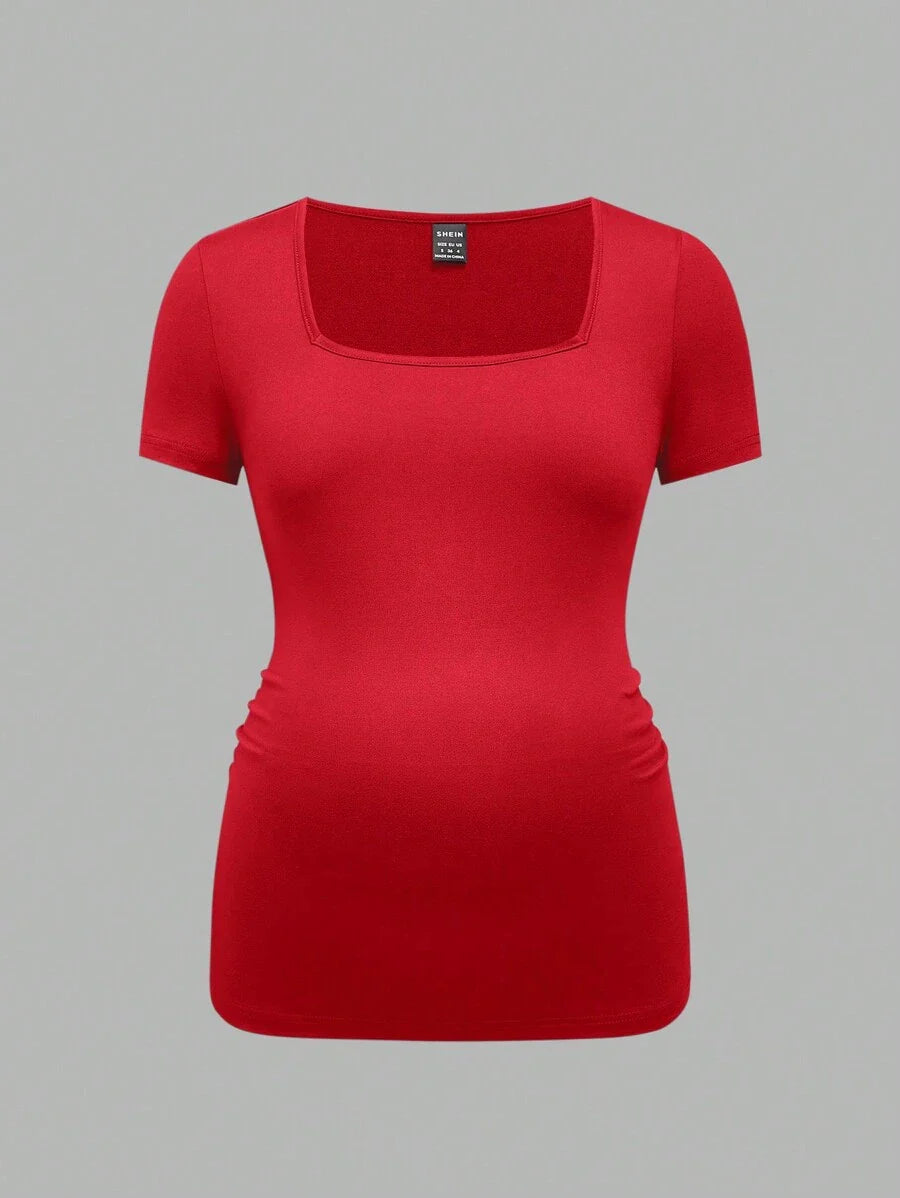 3-Piece Maternity Ribbed Knit Short Sleeve T-Shirt Set - Black White Gray Scoop Neck Fitted Pregnancy Basics