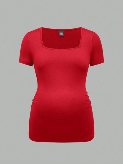 3-Piece Maternity Ribbed Knit Short Sleeve T-Shirt Set - Black White Gray Scoop Neck Fitted Pregnancy Basics