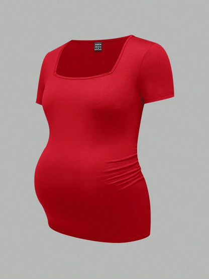 3-Piece Maternity Ribbed Knit Short Sleeve T-Shirt Set - Black White Gray Scoop Neck Fitted Pregnancy Basics