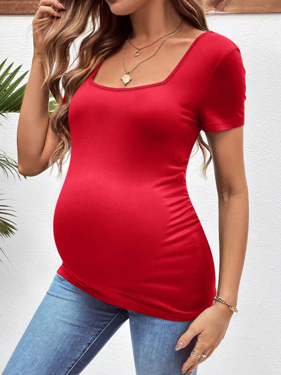 3-Piece Maternity Ribbed Knit Short Sleeve T-Shirt Set - Black White Gray Scoop Neck Fitted Pregnancy Basics
