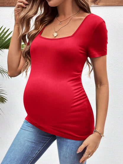 3-Piece Maternity Ribbed Knit Short Sleeve T-Shirt Set - Black White Gray Scoop Neck Fitted Pregnancy Basics