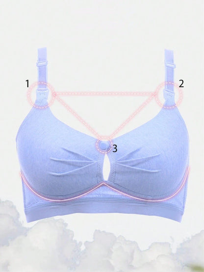 Maternity Front Opening Nursing Bra - Solid Adjustable Straps Wire Free Breastfeeding, Light Blue