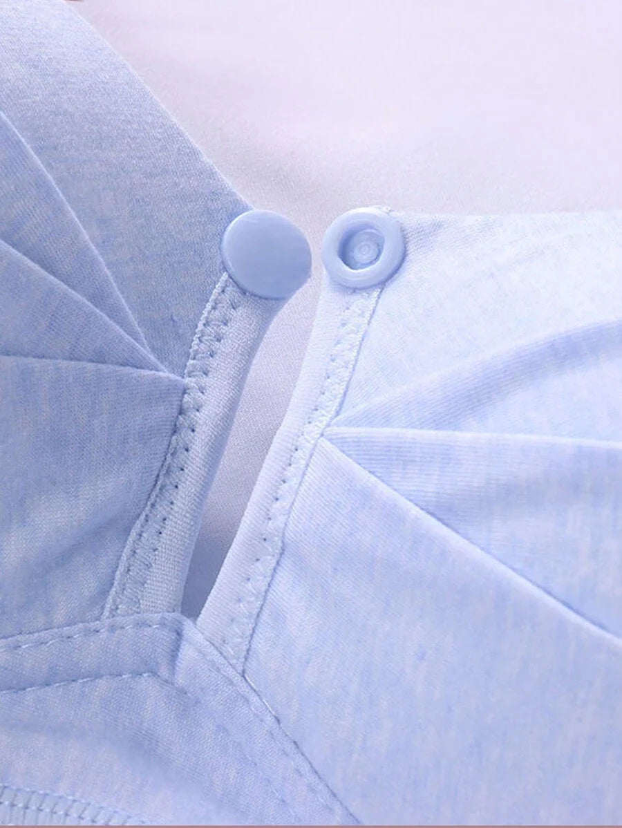 Maternity Front Opening Nursing Bra - Solid Adjustable Straps Wire Free Breastfeeding, Light Blue