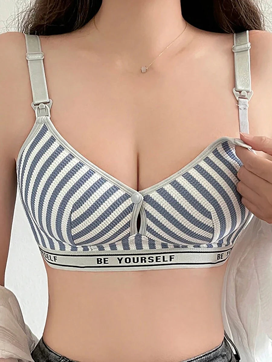 Maternity Contrast Stripe Gather Nursing Lingerie Bra, Wireless, Comfortable & Breathable For Breastfeeding