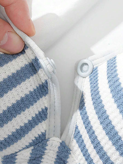 Maternity Contrast Stripe Gather Nursing Lingerie Bra, Wireless, Comfortable & Breathable For Breastfeeding