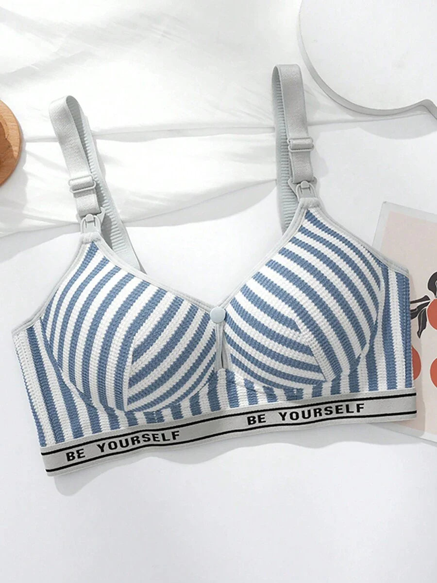 Maternity Contrast Stripe Gather Nursing Lingerie Bra, Wireless, Comfortable & Breathable For Breastfeeding