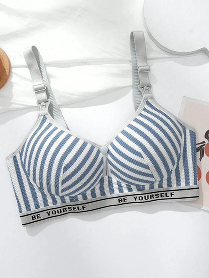 Maternity Contrast Stripe Gather Nursing Lingerie Bra, Wireless, Comfortable & Breathable For Breastfeeding