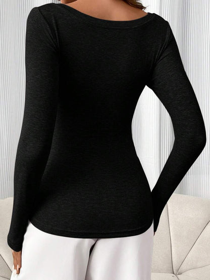 Maternity T-Shirt - Solid Color Button Half Placket Long Sleeve Casual Soft, Everyday Pregnancy
