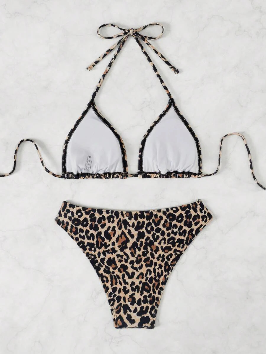 Women's Solid Halter Bikini Set - Lace Up, High Waist, Tie Detail, White