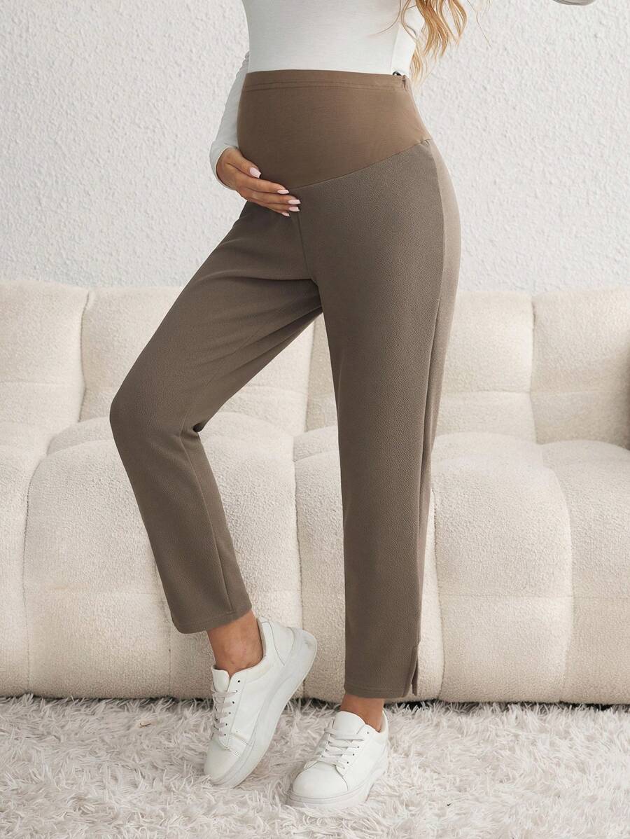 Maternity Skinny Pants - Wide Waistband, Cropped, Slant Pocket, Black