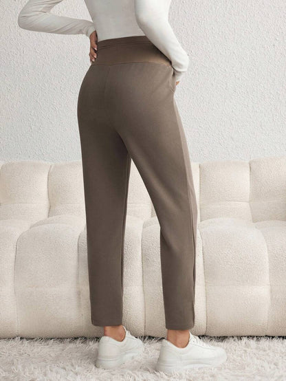 Maternity Skinny Pants - Wide Waistband, Cropped, Slant Pocket, Black