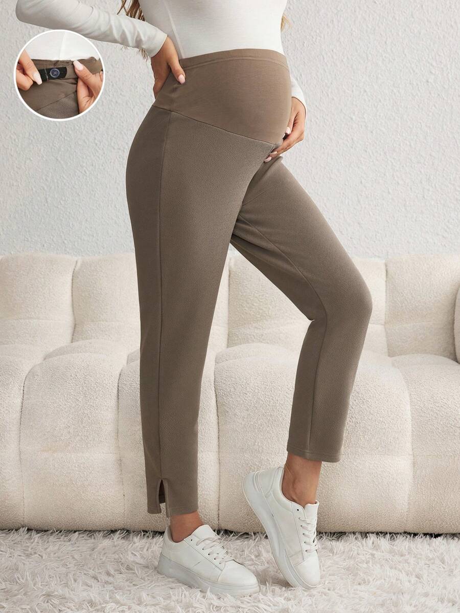 Maternity Skinny Pants - Wide Waistband, Cropped, Slant Pocket, Black