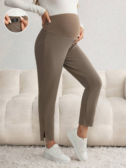 Maternity Skinny Pants - Wide Waistband, Cropped, Slant Pocket, Black